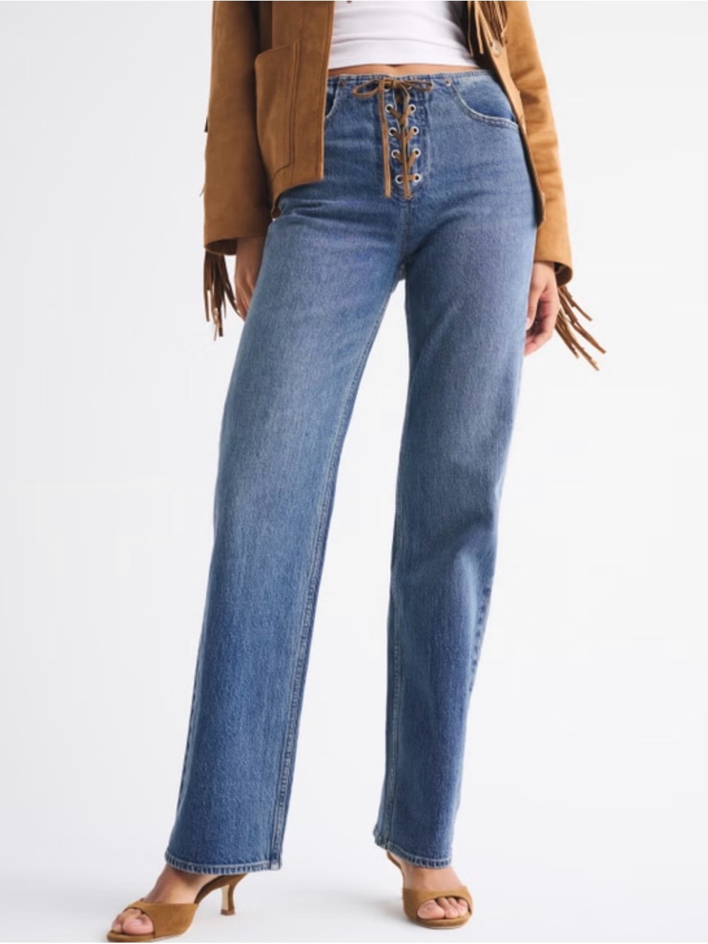 Abercrombie & Fitch Lace-Up Straight Leg Blue Jeans